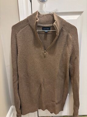 Kit and Ace Taupe Ribbed Half-Zip Sweater